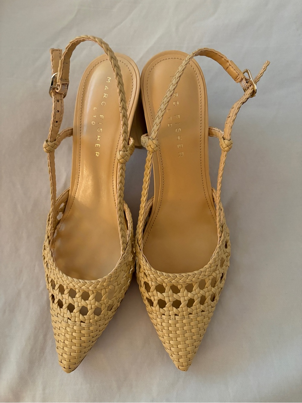 Marc Fisher LTD Woven Slingback Pumps Natural Leather Size 8.5M